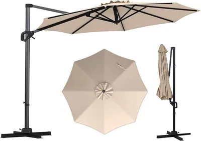 Produktbild von Sonnenschirm Alu 300 x 300 cm, Ampelschirm mit Kurbel, 360° drehbar, Neigungswinkel stufenlos verstellbar, großer Gartenschirm, Terrassenschirm, Marktschirm für Garten, Terrasse (Beige)