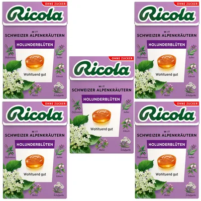 Image de Ricola Fleurs de Sureau sans sucre en Böxli rafraîchissant 50g paquet de 5