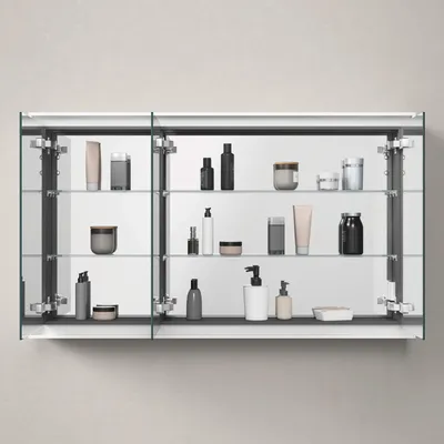 Image de Duravit L-Cube armoire de toilette avec éclairage LED, blanc, 1200x155x700mm, 3 portes, prise de courant J, LC7553018182010