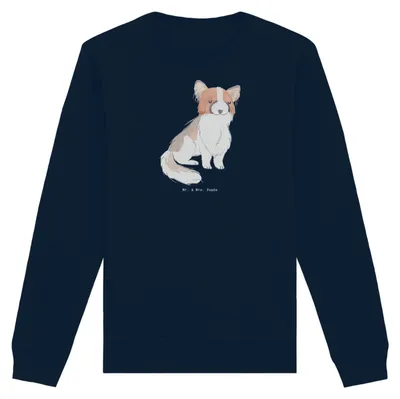 Produktbild von Mr. & Mrs. Panda Baumwoll Pullover Papillon Moment Größe L - French Navy - Geschenk, Sweatshirt, Bio, Sweater, Kontinentaler Zwergspaniel, Pulli