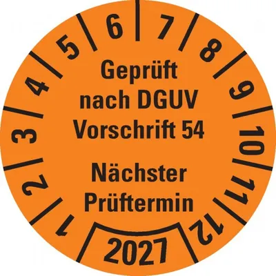 Produktbild von Dreifke® Prüfplakette Gepr.nach DGUV Vorschrift 54 2027,orange,Dokufolie,Ø30m...
