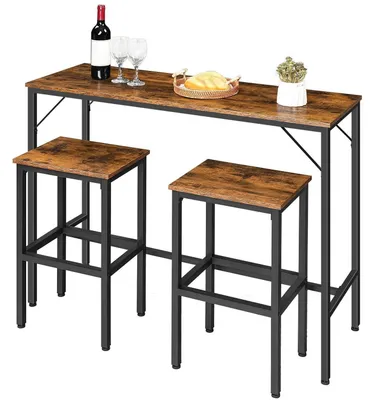 Obrázok produktu pre Barový pult s 2 stoličkami, set barových stolíkov, industriálny štýl, 120 x 40 x 91 cm, retro hnedá/čierna