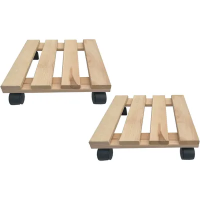 Produktbild von 2x Rolluntersetzer eckig Pflanzenroller 30x30 cm - max. 120 kg Traglast - aus Buchenholz - Stabil & robust - Für Pflanztöpfe, Möbel & schwere Gegenstände