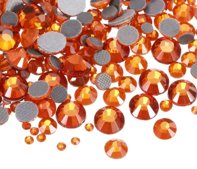 Image de Strass thermocollants - 1450 pièces de cristaux en verre avec dos plat - pour travaux manuels et décoration DIY - couleur orange, 5 tailles (SS6 à SS30)