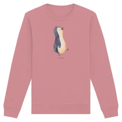 Produktbild von Mr. & Mrs. Panda Baumwoll Pullover Pinguin marschieren Größe XS - Canyon Pink - Geschenk, Bruder, Pulli, Familie, Sweater, Rundhals Sweatshirt, Zufrieden, Stolz, Bio