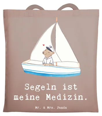 Produktbild von Mr. & Mrs. Panda Tote Bag Bär Segeln - Braun Pastell - Geschenk, Schultasche, Segeltörn, Segelboot, Laptoptasche, Segelschule, Tragetasche, Tasche, Shopping, Yachtclub