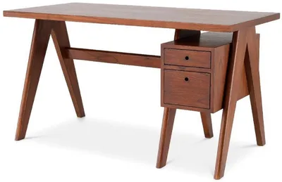 Immagine prodotto di Casa Padrino scrivania marrone 140 x 69 x h. 77 cm - Elegante scrivania in legno massiccio con 2 cassetti - Mobili da ufficio