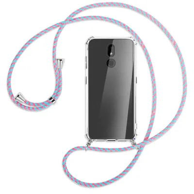 Produktbild von Handykette Backcover-Schutzhülle mit Band (Metall silberfarben) für Nokia 3.2 32GB - pink/mint