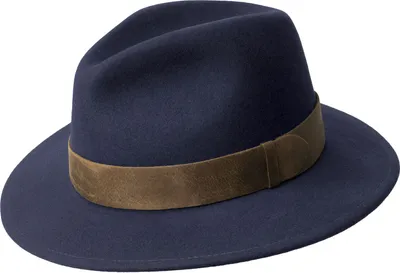 Bailey knautschbarer Outdoor Filzhut mit breitem Lederband in blau