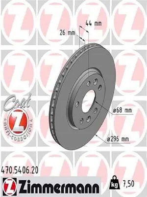 Produktbild von 2x ZIMMERMANN 470.5406.20 Bremsscheibe Hinterachse, Vorderachse