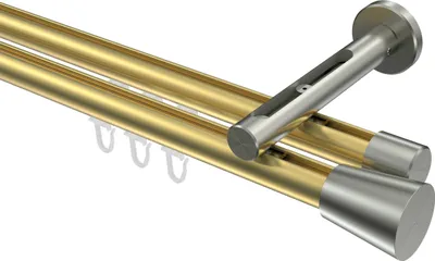 Produktbild von Interdeco Innenlaufstange / Gardinenstange mit Innenlauf Messing-Optik / Edelstahl-Optik, Typ Siteno Sitra (Konus), 20 mm Ø 2-läufig, 480 cm