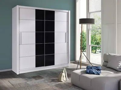 Obrázek produktu pro Šatní skříň 205 cm s posuvnými dveřmi TULUA - alpská bílá / černá