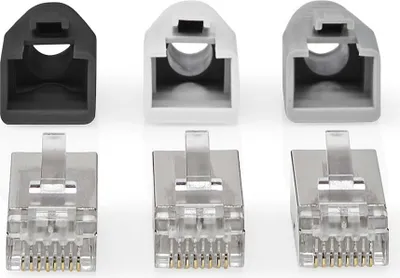 Produktbild von Nedis RJ45-Stecker - RJ45 Pass Through - Festes/verseiltes FTP CAT6 - Gerade - Vergoldet - 10 Stück - Polycarbonate - Grau / Schwarz / Weiss - Box