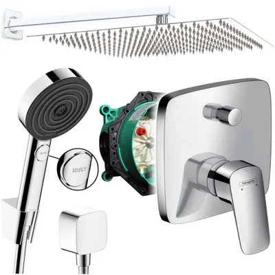 Produktbild von Hansgrohe und Jowi Unterputz Duschsystem mit 360mm Kopfbrause, Logis Duscharmatur, Pulsify