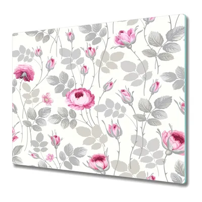 Produktbild von Küchenteller - Schneidebrett Glas - Herdabdeckung - Butterrose Blumen