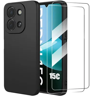 Image de Coque + 2 Verres Trempés pour Xiaomi Redmi 15C 4G/5G, Silicone Liquide Slim Antichoc Anti-Rayures Noir