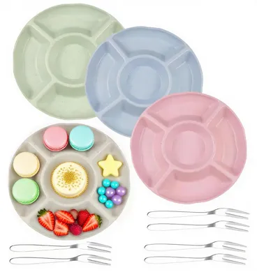Snackbord-Set 4er mit 6 Gabeln, 5 Fächer, BPA-frei, 22,5 cm