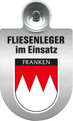 Produktbild von Einsatzschild mit Saugnapf - Fliesenleger im Einsatz - incl. Regionenwappen nach Wahl 393811 Color - Region Franken