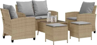 Produktbild von vidaXL 6-tlg. Garten-Sofagarnitur mit Kissen Beige Poly Rattan