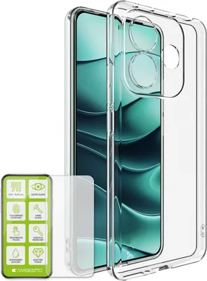 Obrázok produktu pre Pre Xiaomi Redmi Note 14 5G – tenké priehľadné silikónové puzdro z TPU + tvrdené sklo H9