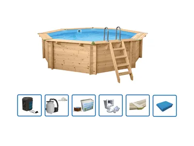 Produktbild von Interline Java Holzpool Ø 5,30 m × 1,36 m – Wärmepumpe-Set