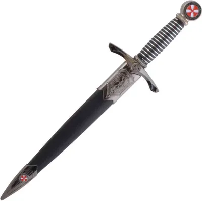 Produktbild von Templerdolch rotesTemplerkreuz, mit schwarzer Scheide, Stahlklinge