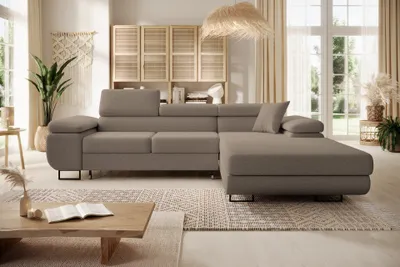 Produktbild von Easy4You Ecksofa NORBERG Boucle L-Form Beige – 279x72x205 cm - Schlafsofa mit Bettkasten und Schlaffunktion - Eckcouch mit Stauraum – Rechts – Stoff Lambi 03