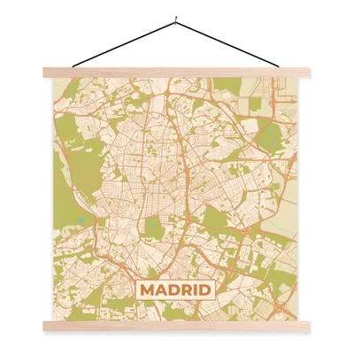 Produktbild von MuchoWow® Textilposter Madrid - Stadtplan - Karte - Vintage 60x60 cm mit holzfarbenen Rahmen - Wanddekoration