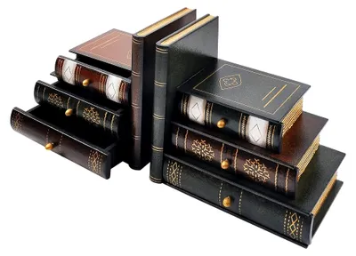 Produktbild von Buchstützen im Vintage-Stil aus Holz – dekorative Buch-Organizer für Büro, Bibliothek oder Arbeitszimmer