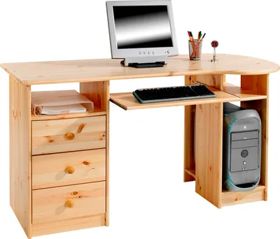 Produktbild von Schreibtisch BOB Computertisch PC-Schreibtisch, Kiefer massiv natur lackiert mit Schubladen