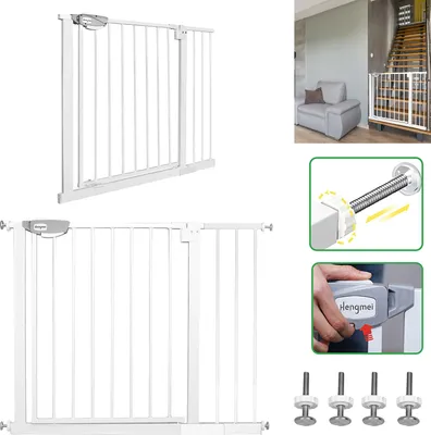 Image de Barrière de sécurité XINZI, double serrure, blanche, 95-105 cm, barrière de sécurité | Arrêt à 90° | Fermeture automatique