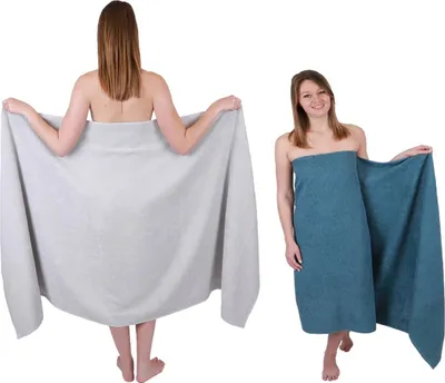 Produktbild von Betz 2 Stück XXL Badetücher 100 x 200 cm BERLIN Saunatücher 100% Baumwolle Farbe – silbergrau-taubenblau