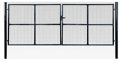 Produktbild von Maschen-Gartentor aus verzinktem Stahl, 400x150 cm, Anthrazitgrau, robustes Zauntor mit Pfosten, Erdspieß und 3 Schlüsseln für Garten und Hof