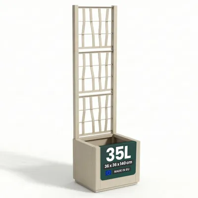 Produktbild von Gartenspalier 'Ethica' mit Pflanzkübel Schmal 36x36x140 cm - Rankgitter & Blumenkasten Sichtschutz für Balkon, Terrasse & Garten - Beige