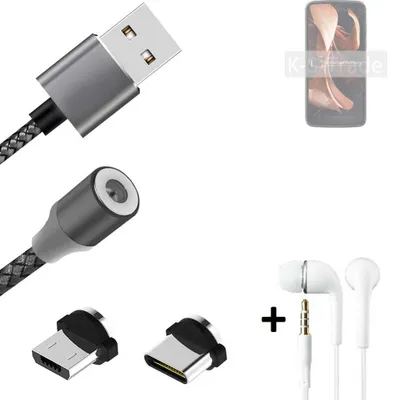 Produktbild von K-S-Trade® Hochwertiges Magnet-Lade-kabel Sync-Kabel Daten-Kabel + Kopfhörer kompatibel mit Motorola Razr 2022 mit USB-Typ-C-Anschluss und