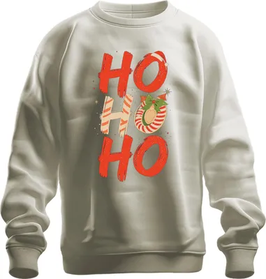 Produktbild von HO HO HO Weihnachten Weihnachtskugel Zuckerstange Retro festlich Uni Sweatshirt Pullover, Natur, 3XL