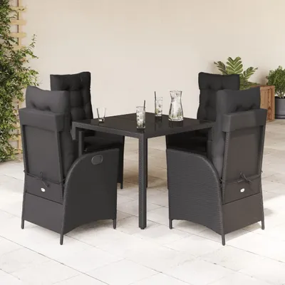 Produktbild von Möbel 5-tlg. Garten-Essgruppe mit Kissen Schwarz Poly Rattan - Gartenmöbelgarnituren 3213068
