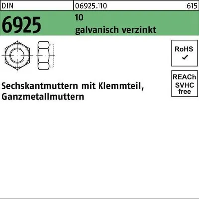 Produktbild von Reyher  Sechskantmuttern DIN 6925 10 M 18 galv. vz (50 Stück)