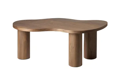 Produktbild von SalesFever Couchtisch 90x51 cm Walnuss Walnussholzfurnier – Wohnzimmertisch mit organischer Wellenform und Säulenfüßen