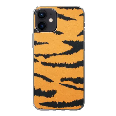Produktbild von MuchoWow® Handyhülle Schutzhülle Hülle für iPhone 12 Tigerdruck - Braun - Orange Silikon Softcase Handy Hülle - Schutzhülle