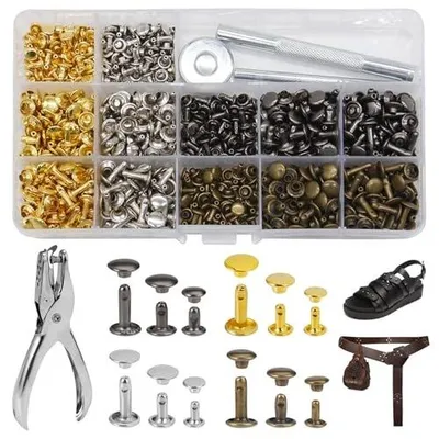 Zdjęcie produktu dla Nity skórzane metalowe zestaw 360 sztuk 3 rozmiary DIY do ubrań