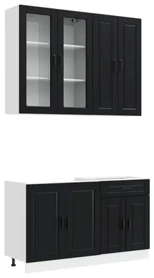 Produktbild von vidaXL Kücheneinheit PORTO 4 pcs Schwarz Holzwerkstoff