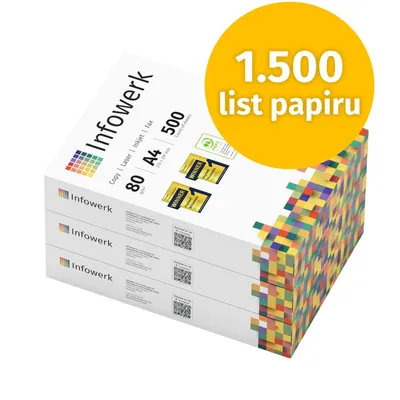 Produktbild von Papír do tiskárny Infowerk kopírovací papír 1500 listů 3 x 500 A4 80g prémiový zářivě bílý vítěz testu PEFC