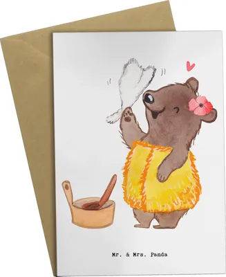 Produktbild von Mr. & Mrs. Panda babykarte Saunameisterin Herz - Weiß - Geschenk, osterkarte, Grußkarte, einladungskarten, glückwunschkarten, weihnachtskarten, dankeskarten