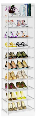 Produktbild von Schuhregal mit 10 Ebenen, platzsparend, Schuh-Organizer für 20-25 Paar Schuhe, schmaler Metall Schuhschrank für Flur, Wohnzimmer, Schlafzimmer