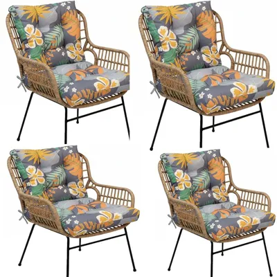 Produktbild von 4er set Gartenstuhl Hochlehner Auflagen, Outdoor Kissen für Gartenmöbel Auflagen Stuhl,Wasserfest Sitzkissen mit Rückenkissen Polster Set für Gartenstühle,Orange