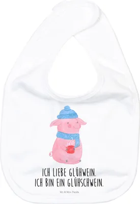 Produktbild von Mr. & Mrs. Panda Lätzchen Schwein Glühwein - Weiß - Geschenk, Glühschwein, Für Babys, Weihnachten, Baumwolle, Weihnachtsmarkt, Punsch, Stofflätzchen, Kinderlätzchen