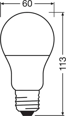 A diagram of an LED light bulb with dimensions indicated.