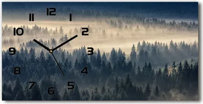 Produktbild von Wanduhr aus Glas – 60x30 cm - Glasbild - Glasuhr - Gehärtetes Glas - schwarze-zeiger - den Wald Nebel über