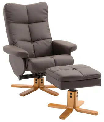 Produktbild von Relaxsessel mit Hocker drehbar 145° verstellbar Kunstleder ergonomisch Stauraum bis 120 kg Braun 80 x 86 x 99 cm